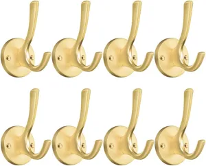 ZUONAI Gold Coat Hooks for Wall Decorative 8 Pack Heavy Duty Metal Hooks for Hanging Coats and Hat Hooks Wall Mounted Towel Hooks for Bathrooms Clothing Hooks for Bedroom Key Hanger Double Hooks