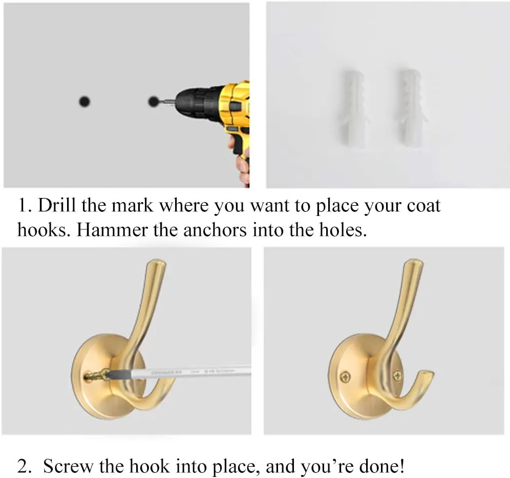 ZUONAI Gold Coat Hooks for Wall Decorative 8 Pack Heavy Duty Metal Hooks for Hanging Coats and Hat Hooks Wall Mounted Towel Hooks for Bathrooms Clothing Hooks for Bedroom Key Hanger Double Hooks