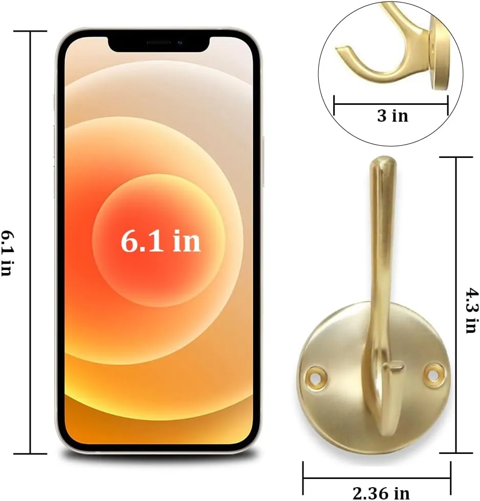 ZUONAI Gold Coat Hooks for Wall Decorative 8 Pack Heavy Duty Metal Hooks for Hanging Coats and Hat Hooks Wall Mounted Towel Hooks for Bathrooms Clothing Hooks for Bedroom Key Hanger Double Hooks