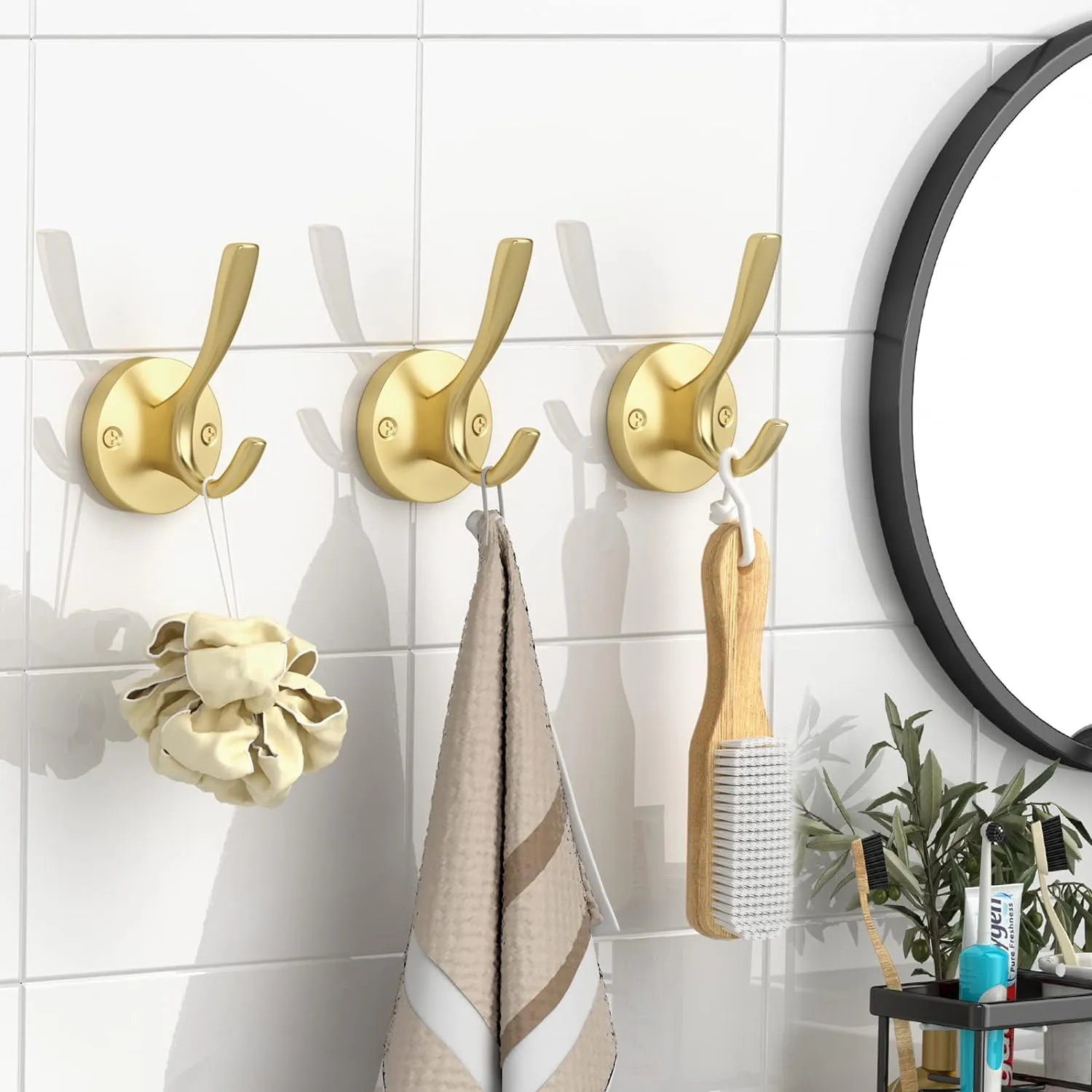 ZUONAI Gold Coat Hooks for Wall Decorative 8 Pack Heavy Duty Metal Hooks for Hanging Coats and Hat Hooks Wall Mounted Towel Hooks for Bathrooms Clothing Hooks for Bedroom Key Hanger Double Hooks